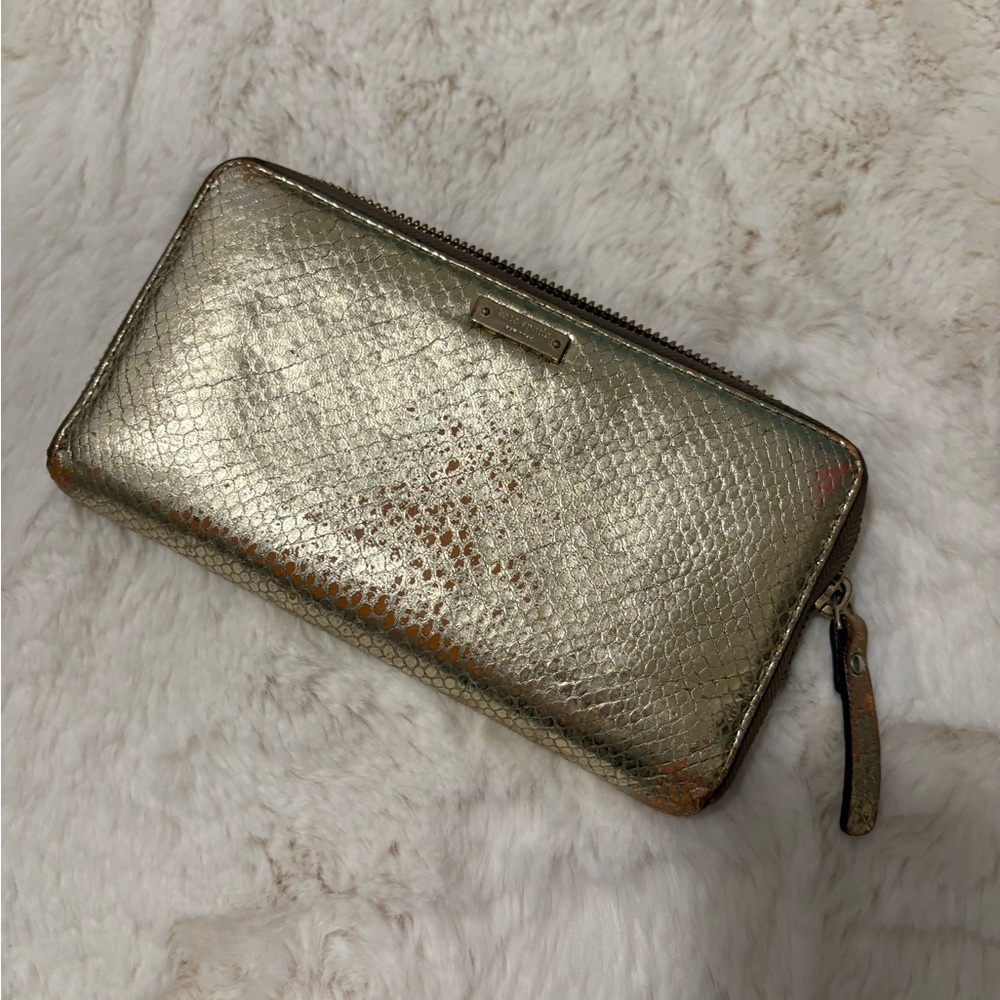 kate spade Metallic Gold Snake-Embossed Zip Wallet